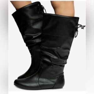 Charlotte Russe Black PU Boots Roomy Calf Slouchy silhouette Comfy Style NIB 8M